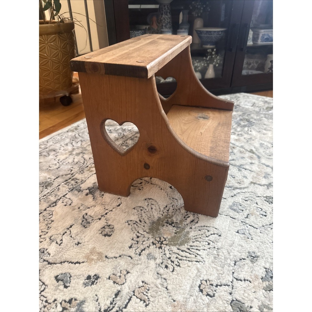 Wooden Heart Two Step Stool Stepping Stool Kids Adults Handmade 11" Tall